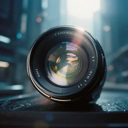3 5 mm lens analog photography of a sci - fi cyberpunk city, lens flare