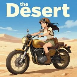 an anime movie poster for a drama film animation called the desert, about an adventurer girl riding a steampunk motorcycle on a desert, delicate features finely detailed perfect art, gapmoe yandere grimdark, trending on pixiv fanbox, painted by greg rutkowski makoto shinkai takashi takeuchi studio ghibli