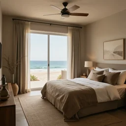 bedroom with earth tones interior, Beach Front