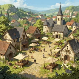 concept art, a beautiful highly detailed display of a fantasy small medieval open exterior market of a small town, poor, small, bright, noon light