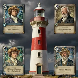 a hyperrealistic render of a lighthouse in the victorian era, outdoor, art by Artgerm and Anato Finnstark and Greg Rutkowski and Alphonse Mucha, hearthstone art style, epic fantasty card game art, Beautiful dynamic dramatic moody lighting, shadows, cinematic, Octane, 8K