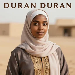somali girl in hijab and traditional clothing duran duran album cover in the style of patrick nagle