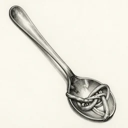 a large knotted spoon, ink on paper, durero, 8 k, 3 d render, highly detailed,