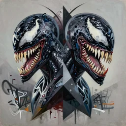 The mix of Gorgon and Venom picture by Sachin Teng, asymmetrical, dark vibes, Realistic Painting , Organic painting, Matte Painting,  geometric shapes, hard edges, graffiti, street art:2 by Sachin Teng:4