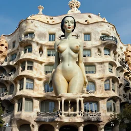 “ a surrealistic mix of Antoni Gaudi’s la pedrera and a woman body shape by salvador Dalí , hyperrealist, photo by the best photographer”