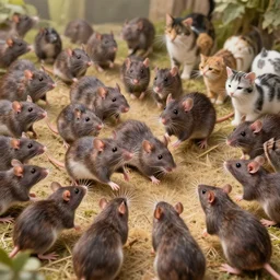 an army of rats ready to fight and army of cats