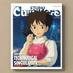 advent of the technological singularity, studio ghibli style, magazine cover )