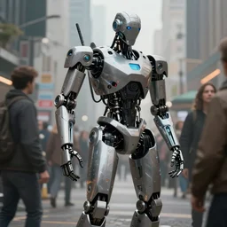 robotic rebellion, cyborgs raise against humans in the streets, ocfane render, photo realistic, hyper realistic, 8 k resolution