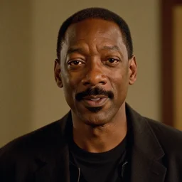 a cinematic film still of Eddie Murphy starring in The Shining, portrait, 40mm lens, shallow depth of field, close up, split lighting, cinematic