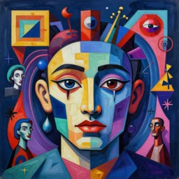 A surreal neon painting of Zaha hadid 3d kandinsky house face!!!! made of cubism!! futuristic picasso perspective tunnel face by Joan miro and Vladimir kush and dali and kandinsky, 3d, realistic shading, complimentary colors, vivid neon colors, aesthetically pleasing composition, masterpiece, 4k, 8k, ultra realistic, super realistic,
