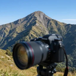 mountain shot on camera, lens focused on mountain, beautiful and clear mountain, ultra realistic, natural, 8 k render
