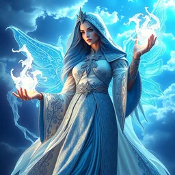 beautiful!! elemental sky witch with intricate ornate blue and white robes and sky powers artgerm anne stokes highly detailed 8 k hdr smooth sharp focus high resolution award - winning photo photorealistic