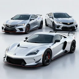 a sports car based on nissan, acura and chevy sports car body styles, nissan sports cars, chevy sports cars, acura sports cars, white and black paint, trending on artstation, unreal engine, realistic, studio lighting, by jotaautomotive, nancorocks and khyzylsaleem