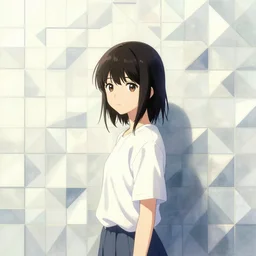 album cover art for girl in front of tessellation wall by akihiko yoshida