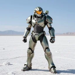 character portrait of samus aran from metroid wearing halo spartan mjolnir armor combined with metroid varia suit standing in salt flats doing an action pose, 8 k, realistic shading, video game, concept art, illustration, splash art, metroid!!!!!!!!!!!!!!, halo infinite!!!!!!!!!!!, good value control, vibrant colors, yellow and orange color scheme, masami suda, john singer sargent
