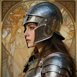 closeup portrait of a beautiful mysterious woman warrior wearing an armour costume and helmet, profile view, fantasy, regal, intricate, by stanley artgerm lau, greg rutkowski, thomas kinkade, alphonse mucha, loish, norman rockwell