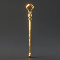 rpg item render, a single egyptian wood staff made of gold, ancient symbols, bright, Unreal 5, DAZ, hyperrealistic, octane render, dynamic lighting