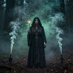 witchy pagan smoke show background, atmospheric