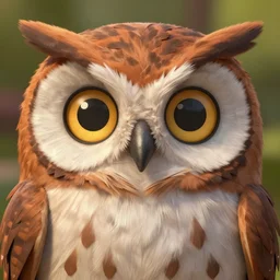 extremely detailed cartoon owl looking directly into camera