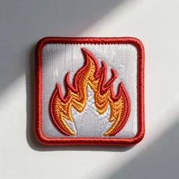 a embroidered patch of a retro minimalist clean fire flames edged square