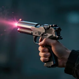 “ hand holding laser gun, cinematic, digital art ”