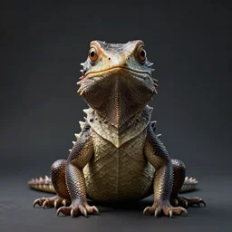 The queen of England in the shape of a lizard, realistic artstyle, wide shot, dramatic lighting, octane render, hyperrealistic, high quality, highly detailed, HD, beautiful, cinematic, 8k, unreal engine, facial accuracy, symmetrical