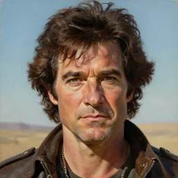 portrait of bob ross as a character in mad max 2 : the road warrior, film still, detailed realism face in painting, detailed beautiful portrait, oil painting masterpiece, 8 k resolution, smooth, sharp focus, trending on artstation, by rembrandt