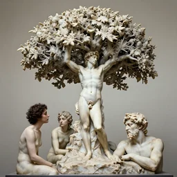 beautiful portrait of tree of life marble sculpture by greg rutkowski, josan gonzalez, rodin, michelangelo, cinematography by christopher nolan, imaginative, creative, emotion : madness