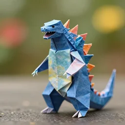 godzilla in origami!!, ( colorful, cute ) macro photo 5 d mk 2, bokeh