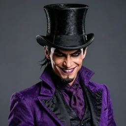 portrait, a slender ringleader with tan skin, wearing purple and black ringmaster attire, nefarious smirk, black hair, black top hat, trickster, goatee, style by donato giancola, wayne reynolds, jeff easley dramatic light, high detail, cinematic lighting, artstation, dungeons and dragons