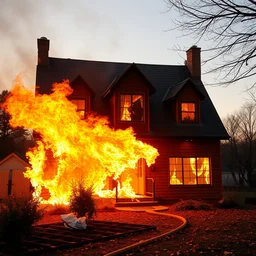 ultrahd, ultra sharp, hyper detailed, 8 k, shot on 3 5 mm film camera, smooth sharp focus, realism, tumblr aesthetic, a photograph of a house burning down aesthetic, during golden hour,
