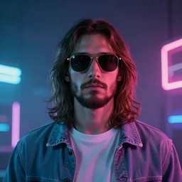 portrait of jesus christ wearing sunglasses, neon lighting, synthwave, futuristic, artstation, high quality