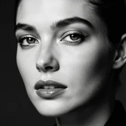 black and white vogue portrait by herb ritts of a beautiful young model, lips, eyebrows, high contrast