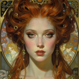 realistic detailed face portrait of a young beautiful alien baroque cyberpunk marie antoinette by alphonse mucha, ayami kojima, amano, greg hildebrandt, and mark brooks, female, feminine, art nouveau, rococo cyberpunk, neo - gothic, gothic, character concept design