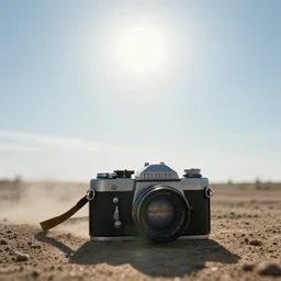 a bright light covering the sky, dirt ground, dust, taken on a ww 2 camera, realistic.