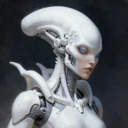 a white cast futuristic xenomorph humanoid woman with prety face, futuristic digital painting, cyberpunk, 8 k,