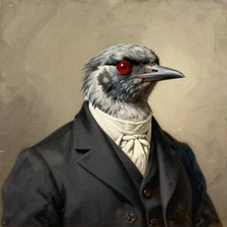 beautiful portrait painting of an elegant bird wearing a suit by rembrandt