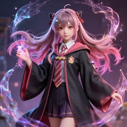 real photograph of a hyperrealistic ultradetailed anime - styled girl dressed in wizard robes, gorgeous, posed, physically textured, surrounded by magic wisps, vibrant, made by wlop, trending on artstation, kawaii hairstyle, lifelike human, dreamlike, k - pop person, 3 d, extremely immersive, sharp focus, art by studio ghibli