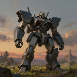 a matte painting of a russian mecha, steam machine in summer, matte painting, dusk, drama, by rozalski and craig mullins, artstation