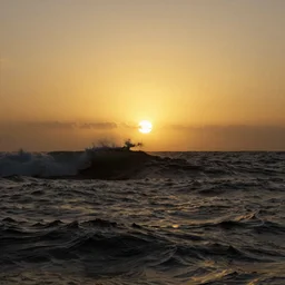 beauty sunset timelapse on a black - yellow sea, big waves, intricate environment, art by victo ngai, rossdraws, thomas kinkade, ilya kuvshinov, peter mohrbacher, craig mullins. no jpeg artifacts, unreal engine 5, blender, octane, ray tracing, dramatic lighting, masterpiece, post processing