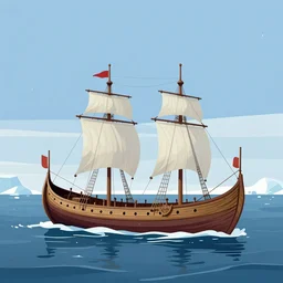 arctic ocean, viking ship at sea, wallpaper, digital art