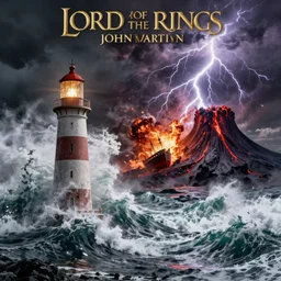 movie poster, huge waves crashing over a lighthouse, john martin, painting, sharp, lord of the rings, sauron, volcanic rock, iceland, crazy, impossible, lightning, explosion, fire, boat crash, ship wreck, scary