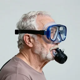 a profile photo of an old man with a diving oxygen mask with side profile blood in ocean intricate details by MARVEL comics and Sandra Chevrier-C