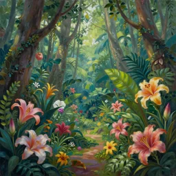 a beautiful painting of an enchanted forest full of tropical flowers and fireflies, by agnes lawrence pelton, trending on artstation