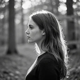black and white double exposure of a backlit woman and a forest by annie liebovitz, sharp focus, head in focus,
