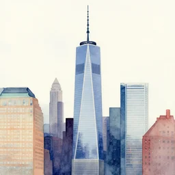 new york city skyscraper abstract flat watercolor painting