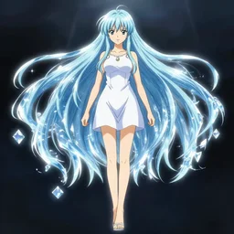 a beautiful young anime character with long hair with full body by hayao miyazaki and eiichiro oda, symmetrical, crystal lighting, highly detailed