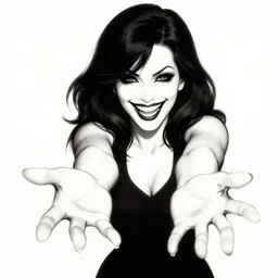 A Scary Smiling woman reaching her arms out, in the style of Stephen Gammell