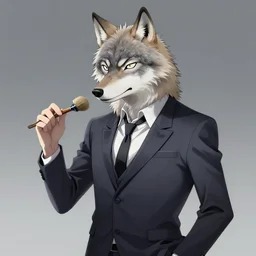 wolf in suit, holding brush, anime, artgerm, wlop, artstation, detalied, high quality,