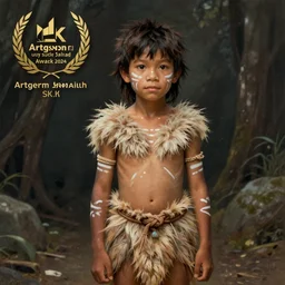 character portrait of a tribal boy wearing a loincloth, fair skin, body paint, fluffy, medium shot, fantasy painting, concept art, global illumination, tankoban, 4 k, fantasy painting, hyper detailed, 8 k, studio light, award winning, by artgerm, sylvain sarrailh, rossdraws, wlop, beautiful!.